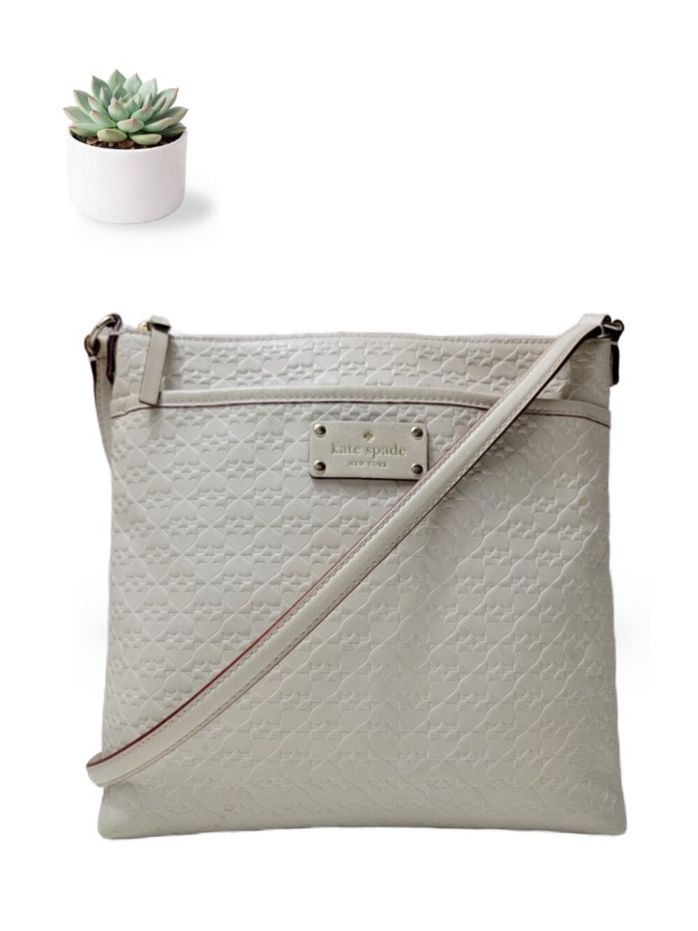 Kate Spade Penn Place Keisha Crossbody Cream Embossed Spade Logo WKRU4140